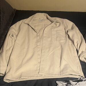 Men's Beige Button-Up Shirt Jacket